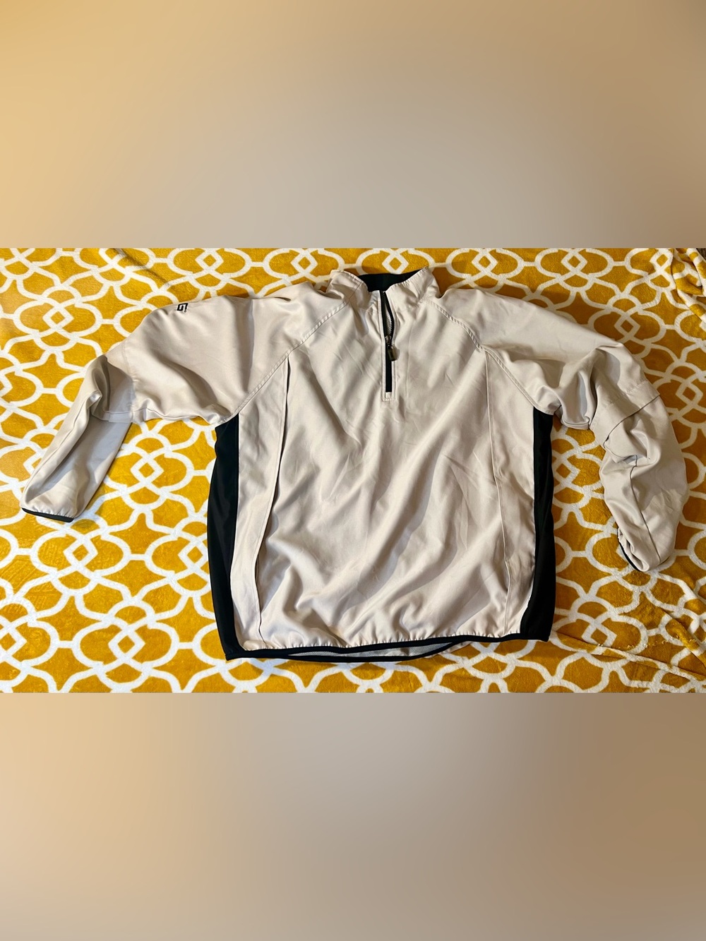PING Collection Men's 1/4 Zip Golf Windbreaker Jacket Beige/Black Polyester L